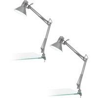 Loops 2 PACK Table Desk Lamp Clamp Moveable Silver Steel In Line Switch E27 1x40W in Metallics
