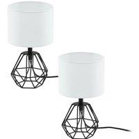 Loops 2 PACK Table Lamp Colour Black Base Shade White Fabric In Line Switch E14 1x60W
