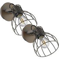 Loops 2 PACK Wall Light Colour Brown & Silver Silver Steel Open Cage Shade E27 1x40W in Metallics