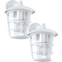 Loops 2 PACK IP44 Outdoor Wall Light White & Glass Lantern 60W E27 Porch Lamp Down