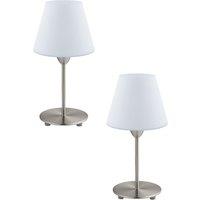 Loops 2 PACK Table Lamp Colour Satin Nickel Base Shade White Glass Opal Matt E14 60W in Metallics