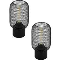 Loops 2 PACK Table Lamp Desk Light Black Steel Round Wire Mesh Shade 1x 60W E27