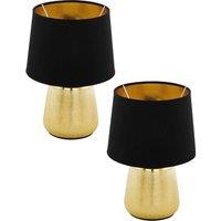 Loops 2 PACK Table Lamp Colour Gold Coloured Shade Black Gold Fabric Bulb E14 1x40W
