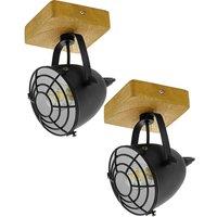 Loops 2 PACK Wall / Ceiling Light Black & Wood Adjustable Spotlight 1x 40W E14