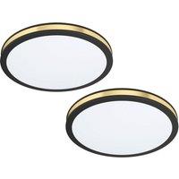 Loops 2 PACK Wall Flush Ceiling Light Colour Black Shade White Gold Plastic LED 12W