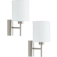 Loops 2 PACK Wall Light Colour Satin Nickel Shade White Fabric Rocker Switch E27 60W in Metallics