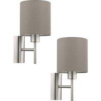 Loops 2 PACK Wall Light Colour Satin Nickel Shade Taupe Fabric Rocker Switch E27 60W in Metallics