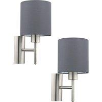 Loops 2 PACK Wall Light Colour Satin Nickel Shade Grey Fabric Rocker Switch E27 1x60W in Metallics