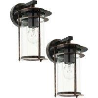 Loops 2 PACK IP44 Outdoor Wall Light Antique Copper & Glass Shade Lamp 1x 60W E27