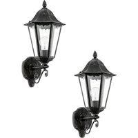 Loops 2 PACK IP44 Outdoor Wall Light Black & Silver Patina Up Lantern 1x 60W E27