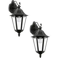 Loops 2 PACK IP44 Outdoor Wall Light Black & Silver Patina Lantern 1x 60W E27