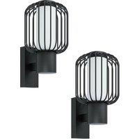 Loops 2 PACK IP44 Outdoor Wall Light Black Zinc Steel Cage 1x 28W E27 Porch Lamp
