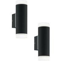 Loops 2 PACK IP44 Outdoor Wall Light Black Up & Down Light 2x 5W GU10 Porch Lamp