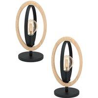 Loops 2 PACK Table Lamp Desk Light Black Steel & Wood Ring Loop Shade 1x 40W E27