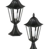 Loops 2 PACK IP44 Outdoor Pedestal Light Black & Silver Patina Lantern 1x 60W E27