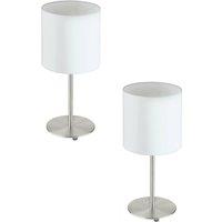 Loops 2 PACK Table Desk Lamp Colour Satin Nickel Steel Shade White Fabric E27 1x60W in Metallics