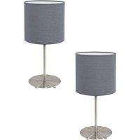 Loops 2 PACK Table Desk Lamp Colour Satin Nickel Steel Shade Grey Fabric E27 1x60W in Metallics