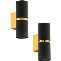 Loops 2 PACK Wall Light 2x Black Shades Gold Banding & Back Plate GU10 3.3W Included