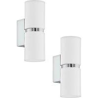 Loops 2 PACK Wall Light 2x White Shades Chrome Banding & Back Plate GU10 2x3.3W Incl