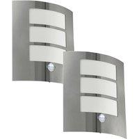 Loops 2 PACK IP44 Outdoor Wall Light & PIR Motion Sensor Stainless Steel 60W E27 in Metallics