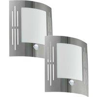 Loops 2 PACK IP44 Outdoor Wall Light & PIR Motion Sensor Stainless Steel 60W E27 in Metallics