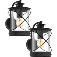 Loops 2 PACK IP44 Outdoor Wall Light Black Hoop Lantern 1x 60W E27 Porch Lamp