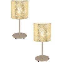 Loops 2 PACK Table Lamp Champagne Slim Stem Round Base Shade Gold Fabric E27 1x60W