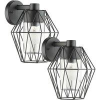 Loops 2 PACK IP44 Outdoor Wall Light Black Wire Cage Shade 1x 60W E27 Porch Lamp