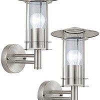 Loops 2 PACK IP44 Outdoor Wall Light Stainless Steel & Glass Shade 60W E27 Porch in Metallics