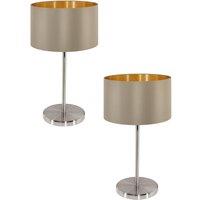 Loops 2 PACK Table Lamp Colour Satin Nickel Steel Shade Taupe Gold Fabric E27 1x60W in Metallics