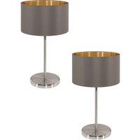 Loops 2 PACK Table Lamp Colour Satin Nickel Shade Cappuccino Gold Fabric E27 1x60W in Metallics