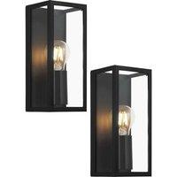 Loops 2 PACK Wall Light Colour Black Shade Clear Glass Metal Box Frame Bulb E27 1x60W