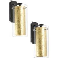 Loops 2 PACK Wall Light Colour Black Back Plate Shade Gold Inner Clear Glass E27 40W