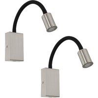 Loops 2 PACK Wall Light Colour Satin Nickel Black Steel & Plasic LED 3.5W Included in Metallics