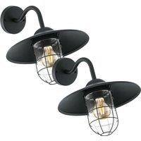 Loops 2 PACK IP44 Outdoor Wall Light Black Cage Fisherman Shade 60W E27 Porch Lamp