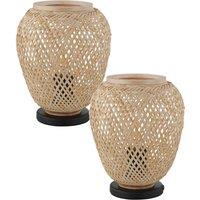 Loops 2 PACK Table Lamp Desk Light Black Base & Round Wicker Wood Shade 1x 40W E27