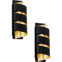 Loops 2 PACK Wall Light Colour Black Gold Vertical Spiral Metal Shade Bulb E14 1x40W