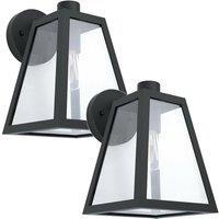 Loops 2 PACK IP44 Outdoor Wall Light Black Trapeze Lantern 1x 60W E27 Porch Lamp