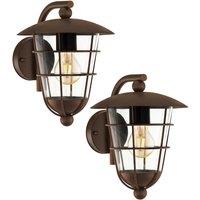 Loops 2 PACK IP44 Outdoor Wall Light Brown Fisherman Lantern 1x 60W E27 Porch Lamp