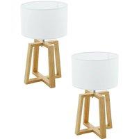 Loops 2 PACK Table Desk Lamp Colour Natural Chrome Shade White Fabric Bulb E27 1x60W