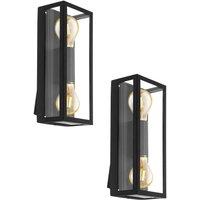 Loops 2 PACK IP44 Outdoor Wall Light Black / Square Glass shade 60W E27 Porch Lamp
