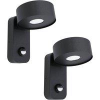 Loops 2 PACK IP44 Outdoor Wall Light & PIR Sensor Black Zinc Steel 6W LED