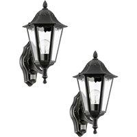 Loops 2 PACK IP44 Outdoor Wall Light & PIR Sensor Black & Silver Patina 1x 60W E27