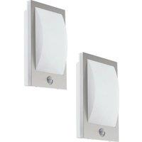 Loops 2 PACK IP44 Outdoor Wall Light & PIR Sensor Stainless Steel & White 12W E27