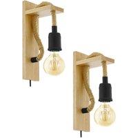 Loops 2 PACK LED Wall Light / Sconce Modern Wood & Rope Hangman Lamp 1x 10W E27