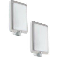 Loops 2 PACK IP44 Outdoor Wall Light & PIR Sensor Stainless Steel Square 28W E27 in Metallics