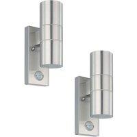 Loops 2 PACK IP44 Outdoor Wall Light & PIR Motion Sensor Stainless Steel 2x 3W GU10 in Metallics