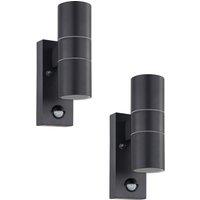 Loops 2 PACK IP44 Outdoor Wall Light & PIR Sensor Anthracite Steel 2x 3W GU10 in Metallics