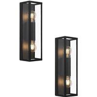 Loops 2 PACK Wall Light Colour Black Shade Clear Glass Metal Box Frame Bulb E27 2x60W