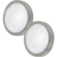 Loops 2 PACK IP44 Outdoor Wall Light Round Stainless Steel 11W LED Porch Lamp in Metallics